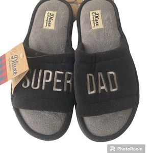 Men's Dearfoams Super Dad Slippers Slip -On Black Memory Foam Size S 7-8 New